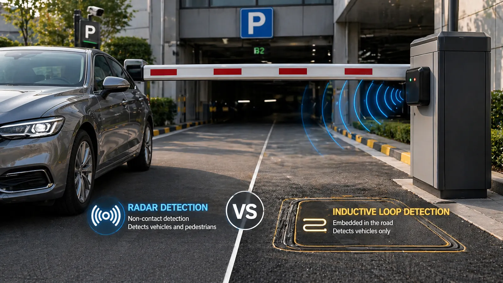 Barrier gate radar vs inductive loop detector comparison for parking gate anti-collision safety