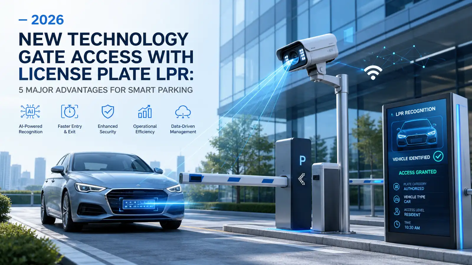 AI-powered LPR license plate recognition gate access system controlling a barrier gate for smart parking in 2026